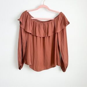 DO+BE Mauve Rust Silky Off the Shoulder Top Small